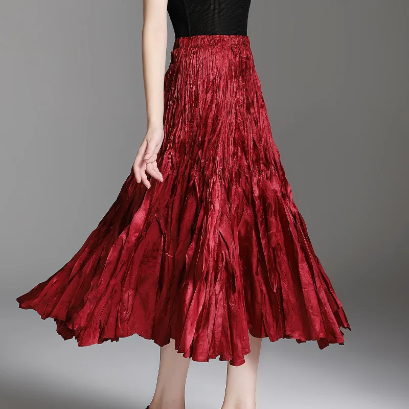 

Miyake Yishang pleated spring and summer dress new square dance skirt elastic waist A-line skirt skirt pleated skirt