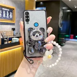 Floral Bear Strap Phone Holder Case with Stand - Universal Fit for Nova 10 Pro (Black)