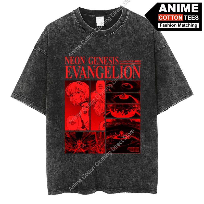 

Neon Genesis Evangelion T Shirt Anime EVA Ayanami Rei Streetwear Tops Cotton Vintage Oversized Loose Black Short Sleeve Tees