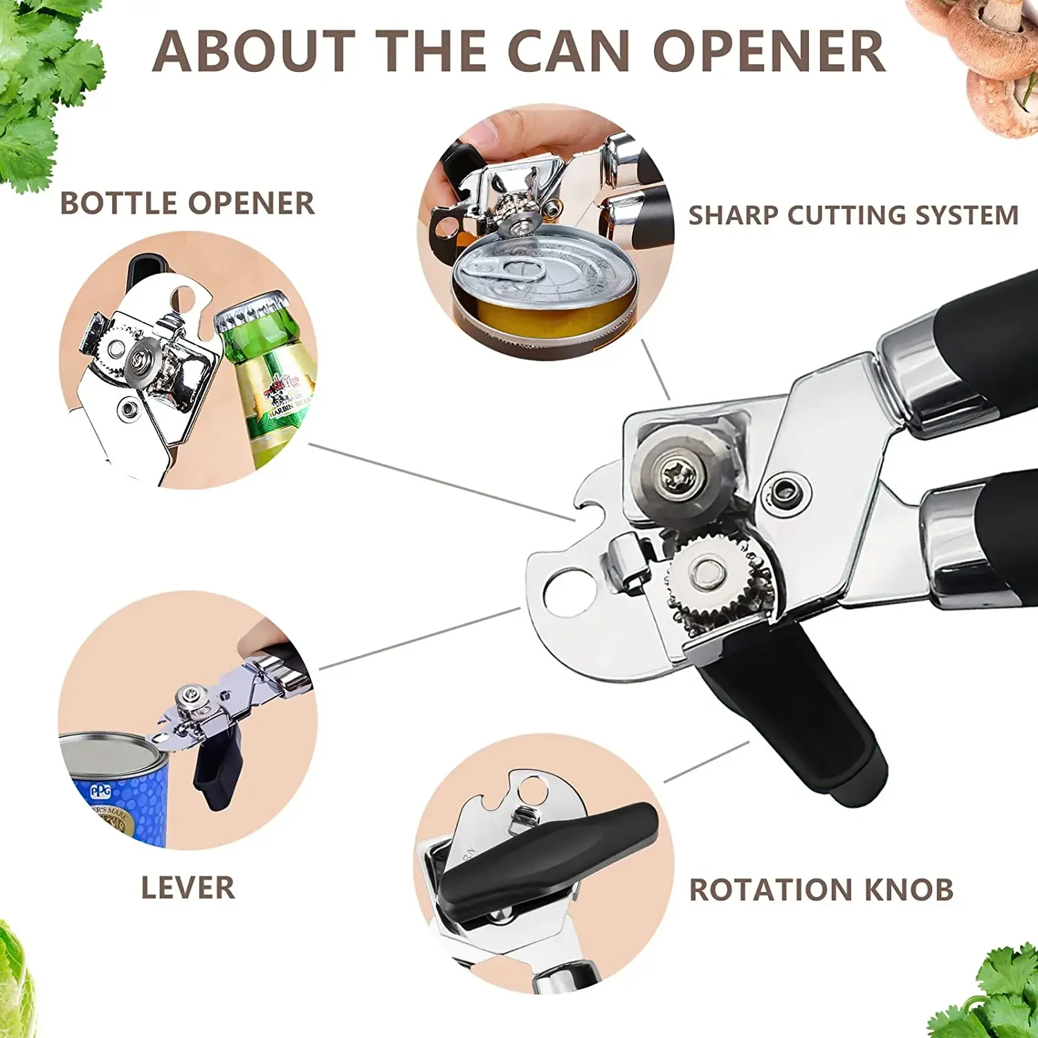 Can Opener Professional Tin Manual Multifunctional Stainless Steel Beer Grip Opener Side Cut Cans Bottle Kitchen Gadgets