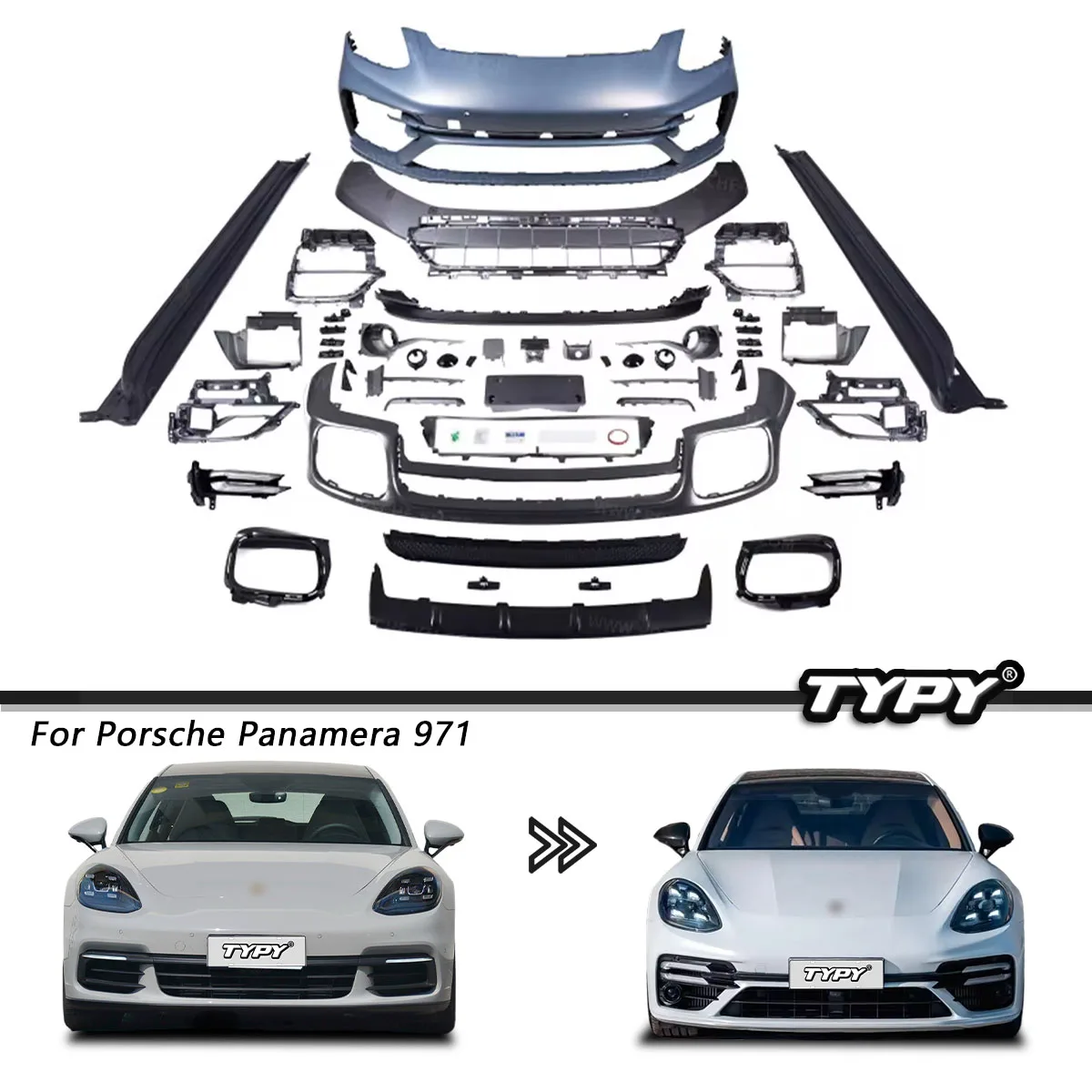 Typy Accessori Per Auto Per Porsche Panamera 971 Body Kit Upgrade Turbo S Paraurti Anteriore Spoiler Posteriore Gonna Laterale