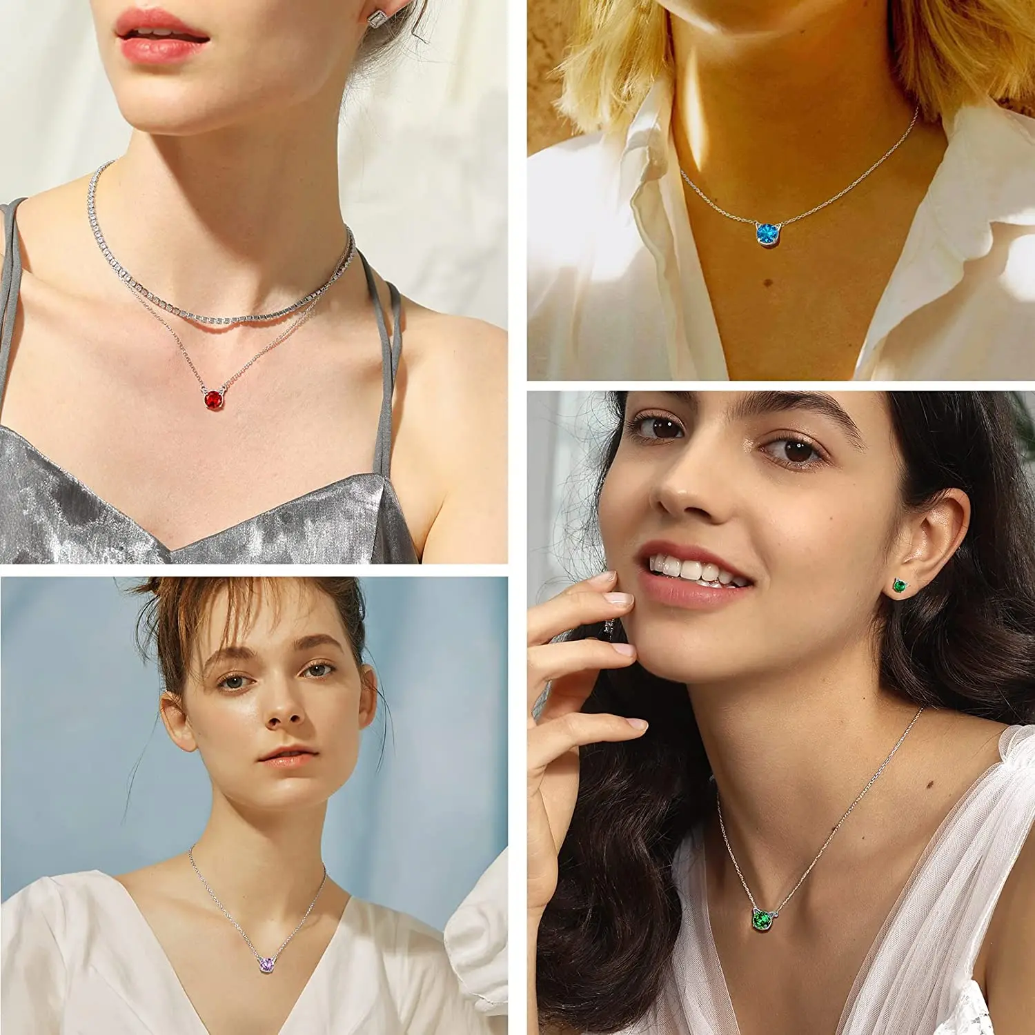 PROSILVER Women Girl Silver 12 Months Birthstone Cat Ear Cute Pendant 925 Sterling Necklace Mother's Valentine Day Gifts P15191B