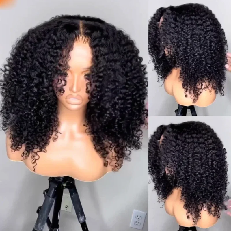 

Soft Black 26inch 180 Density Kinky Curly Lace Front Wig For Women With BabyHair Heat Resistant Daily Deep Part