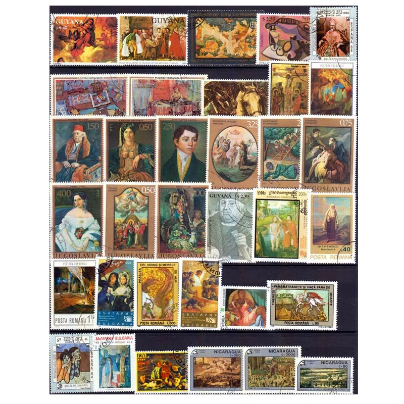 Topic Famous Printings 50 Pieces / Lot No repeat Random Big Postage Stamps With Post Mark From World For Collecting postage stamps