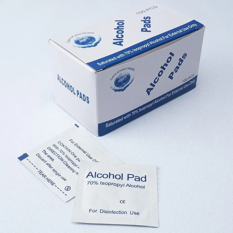 100pcs Portable Alcohol Prep Pads Disinfectant Swabs Wipes Cleaner 70% Alcohol Content Suitable for Mobile Phone Cleaning