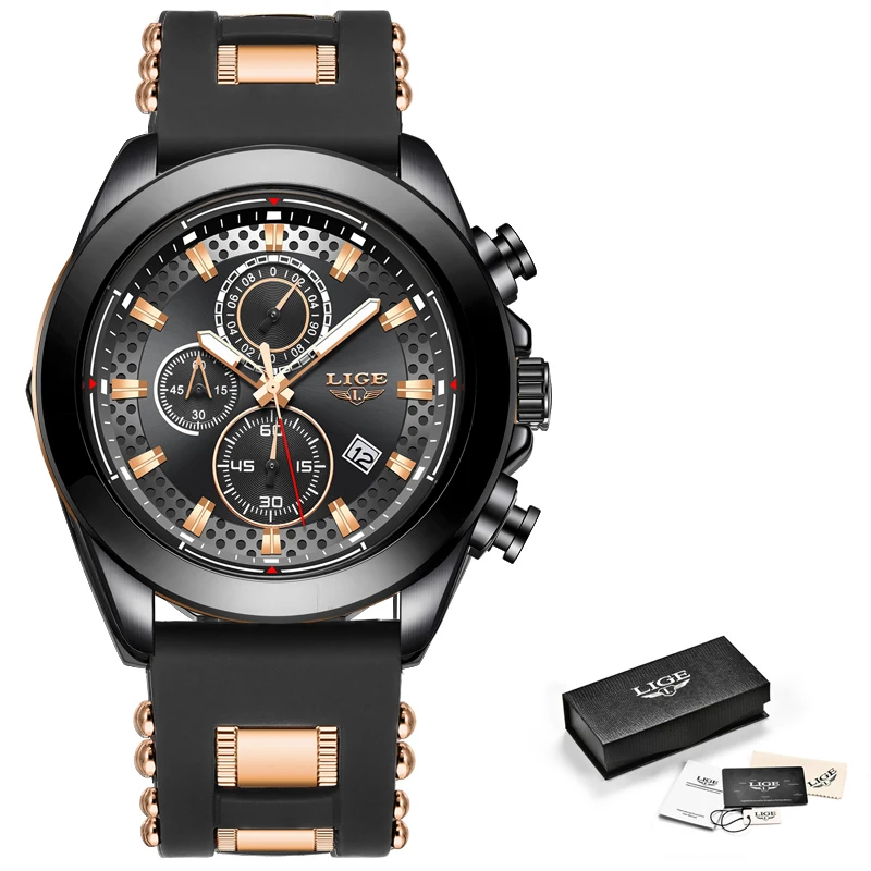2022 LIGE New Fashion Mens Watches Top Brand Luxury Silicone Sport Watch Men Quartz Date Clock Waterproof Wristwatch Chronograph 