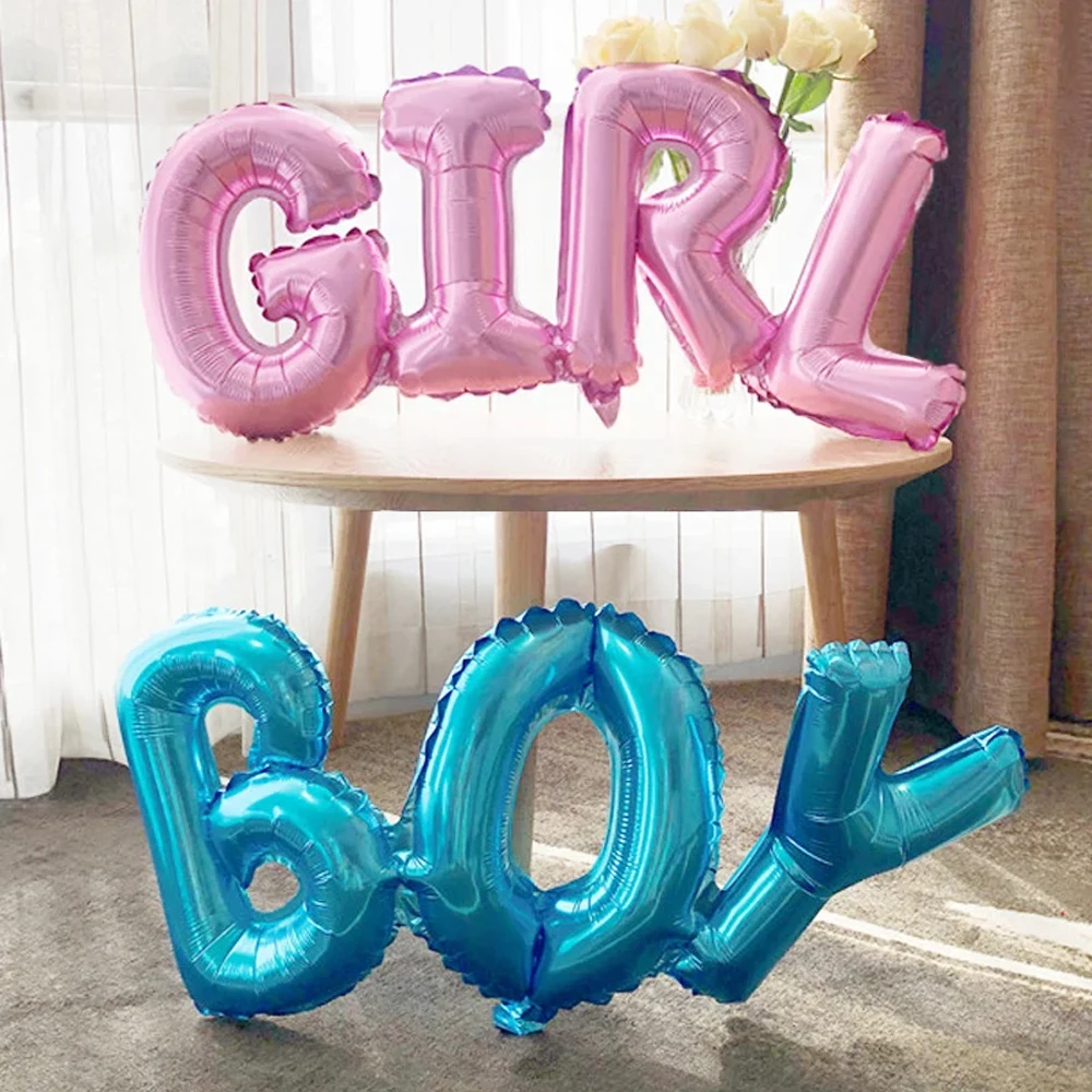 2pcs/set Blue Pink Boy Girl Letters Foil Helium Balloons Gender Reveal ...