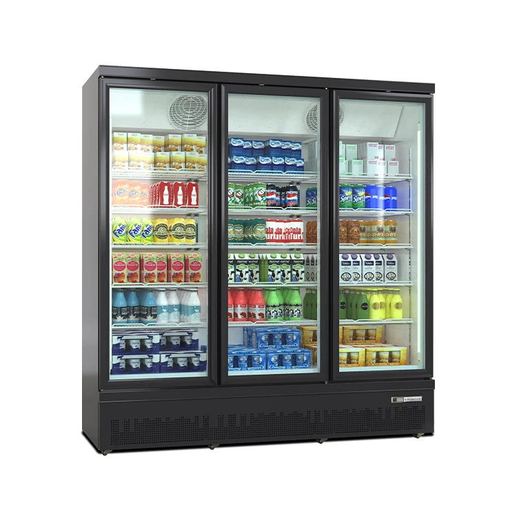 Commercial Store 3 Glass Door Beverage Display Cola Cooler Refrigerator For Drinks