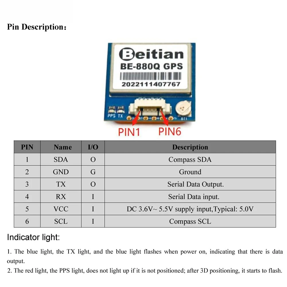 베이티안 GPS 모듈 BE-880 BE-880Q 안테나 M10050 GNSS 초저전력 GNSS 수신기 (차량용 드론용 나침반 포함)