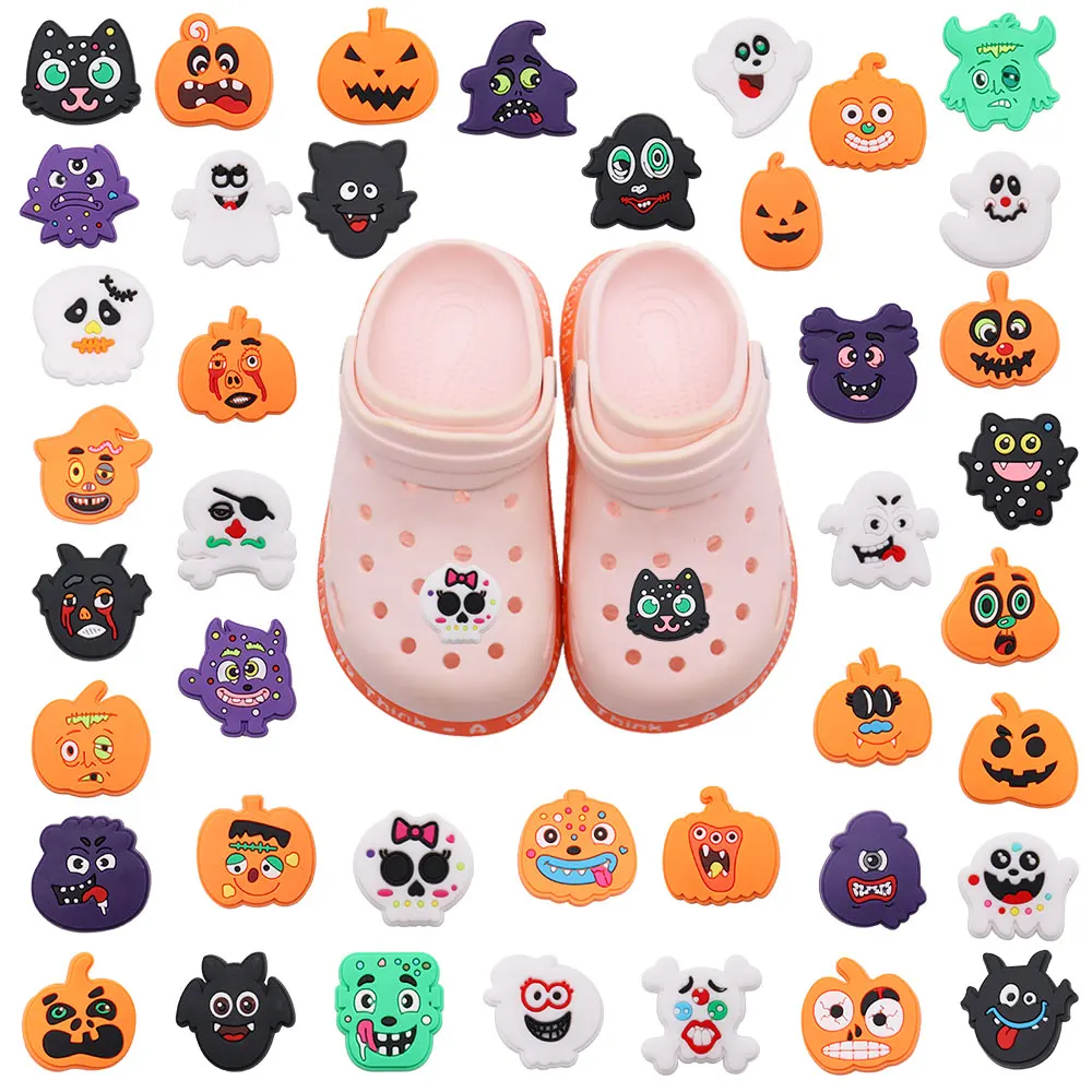 

New Arrival 1pcs PVC Shoe Charms Halloween White Ghost Pumpkin Monster Accessories Shoe Buckles Fit Croc Jibz Kids X-mas Gift