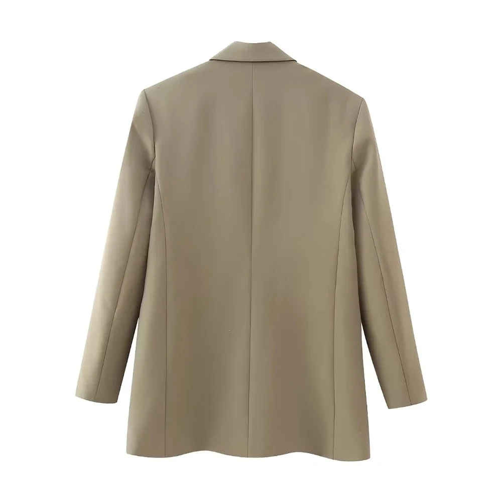 TRAF Women Fashion Single Button Straight Blazer Coat Vintage Long Sleeves Flap Pockets Female Outerwear Chic Casual Tops