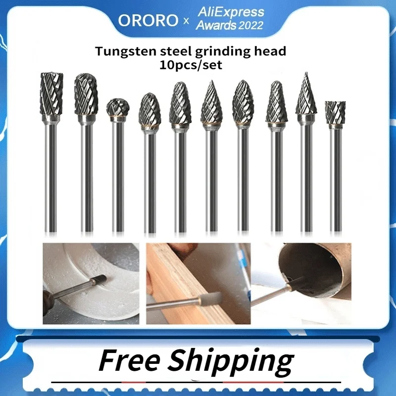 

New 10pc Shank Tungsten Carbide Milling Cutter Rotary Tool Burr Double Diamond Cut Rotary Dremel Tools Electric Grinding