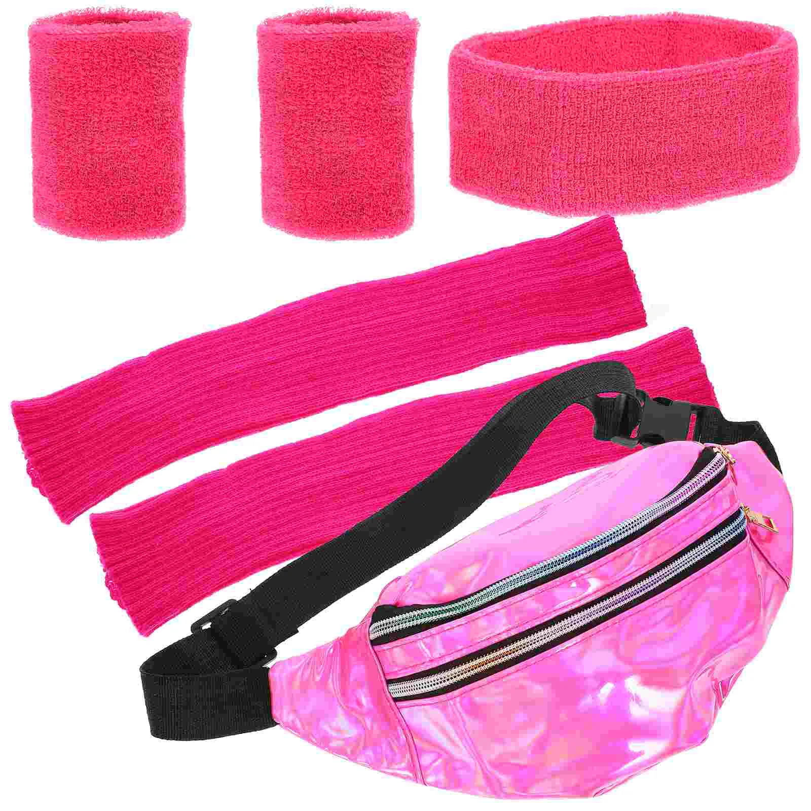 Retro 80s Women Accessories Set Neon Fanny Packs Sports Headbands Leg Warmers Sweat Bands Costumes Accessories
