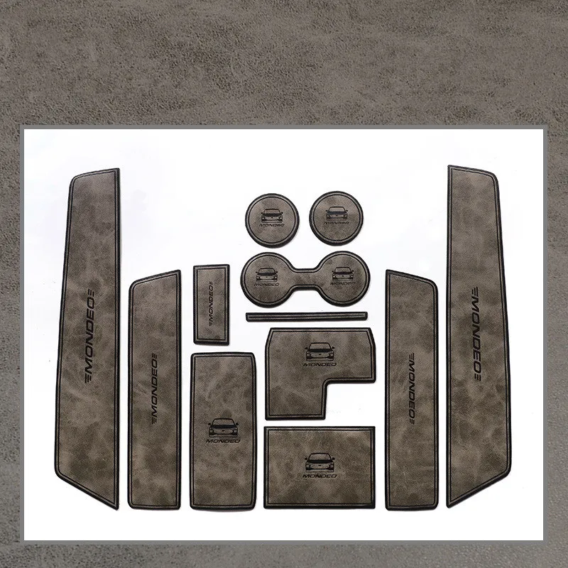 

12pcs Car Leather Door Slot Mat Coaster Anti-skid Mat Storage Mat For Ford Mondeo 2022 Left hand drive Auto Accessories