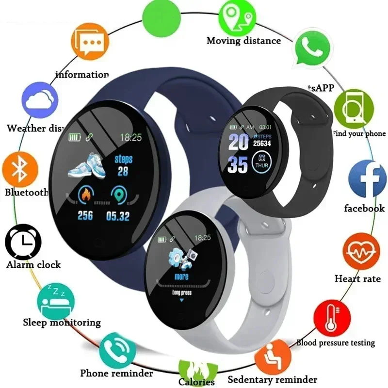 D18 Smart Watch Schermo a colori circolare Modalità sportive multiple Informazioni sulle chiamate Promemoria Foto per prendere musica Bracciale intelligente regalo - immagine 3