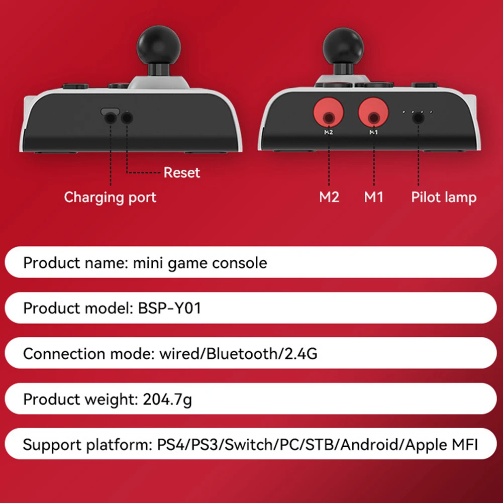 PS3/PS4 아케이드 조이스틱 2.4G/블루투스 무선 PC 게임 스틱 컨트롤러(4891mm 안드로이드/iOS 폰용 폰 홀더 포함)