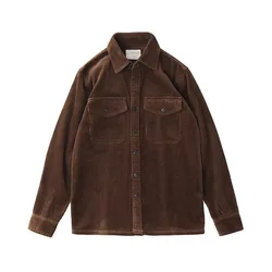 summer 2024 Retro men corduroy solid color work Shirt Pure Cotton Long-sleeved y2k Sweatshirt Pocket Casual men's summer suit