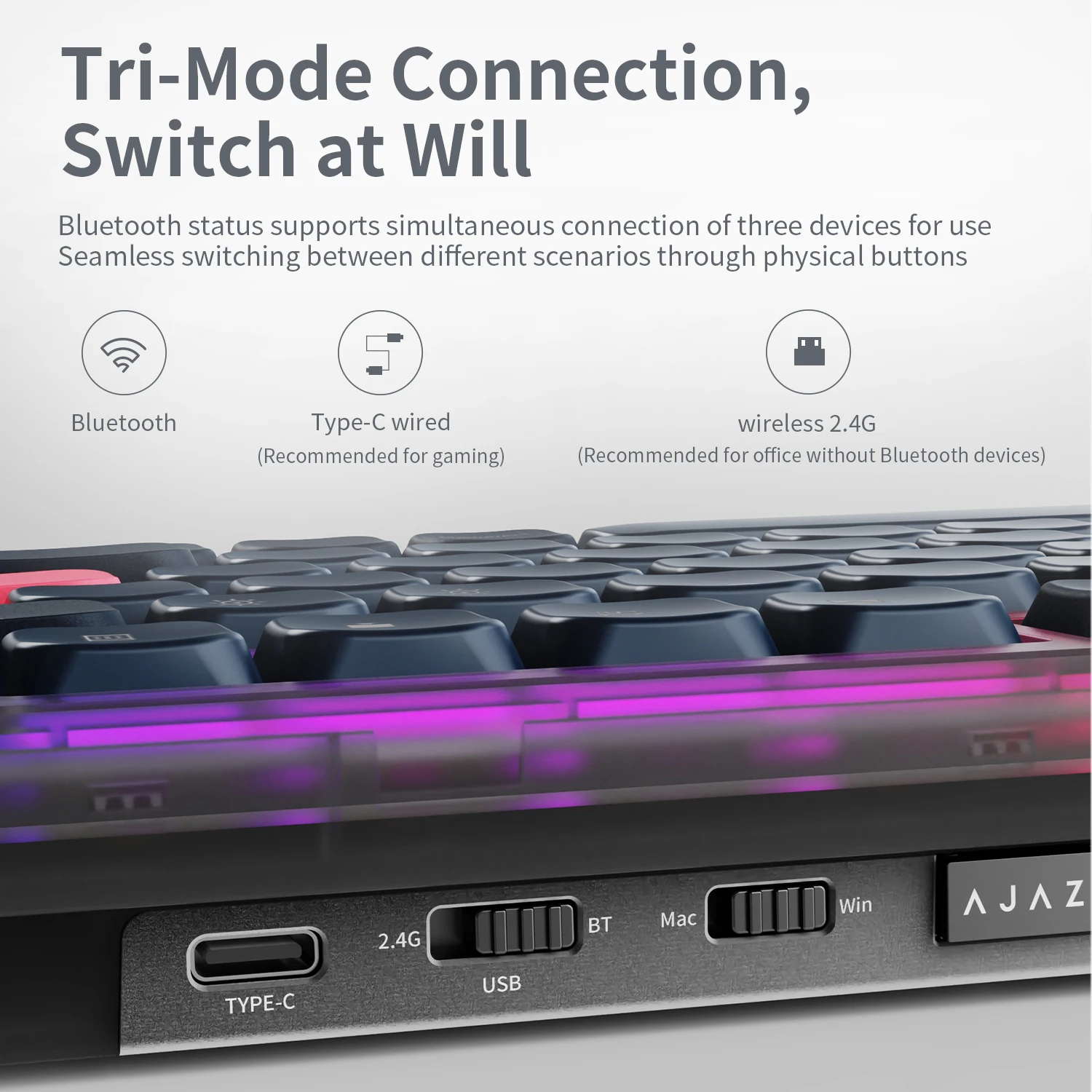 AJAZZ AK832 RGB 83 Keys Bluetooth Gaming Mechanical Keyboard Hot