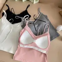 Chaud élégant dentelle Sexy gilet été décontracté sans manches t-shirts fille mince Camisole INS Y2k Streetwear dos nu gilet avec rembourré 4