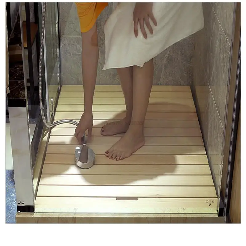 Bamfan Bath Mat for Bathroom Luxury Shower - Non-Slip Bamboo Wooden Waterproof Floor or