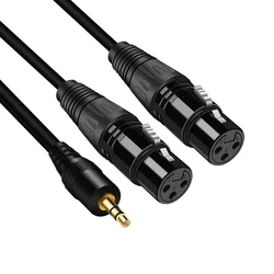 Premium 3.5mm to Dual XLR Audio Cable - TRS Stereo Splitter for Mixers, Speakers, and Amplifiers (3.5mm to 2XLR Female)