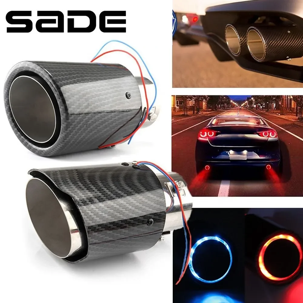 Universal Car Modified Exhaust Muffler Tip Pipe LED Red/Blue Light Outlet Exhaust Pipe Tail Throat Silencer Turbo Sport