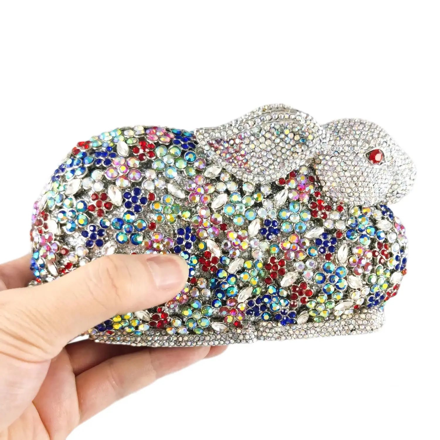 Boutique De FGG Colorful Rabbit Clutch Women Crystal Evening Bags Party Dinner Cocktail Bunny Rhinestone Minaudiere Handbags