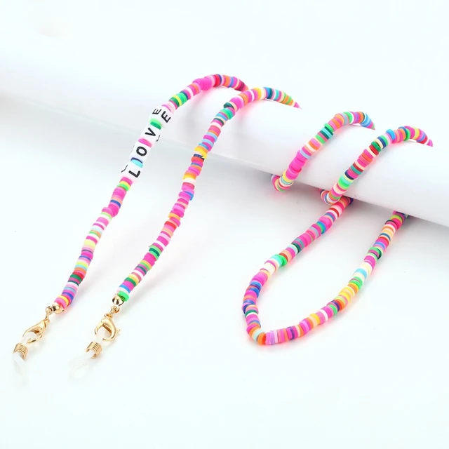 Multicolor Clay Beads String Long Chain Mask Strap Boho Colorful