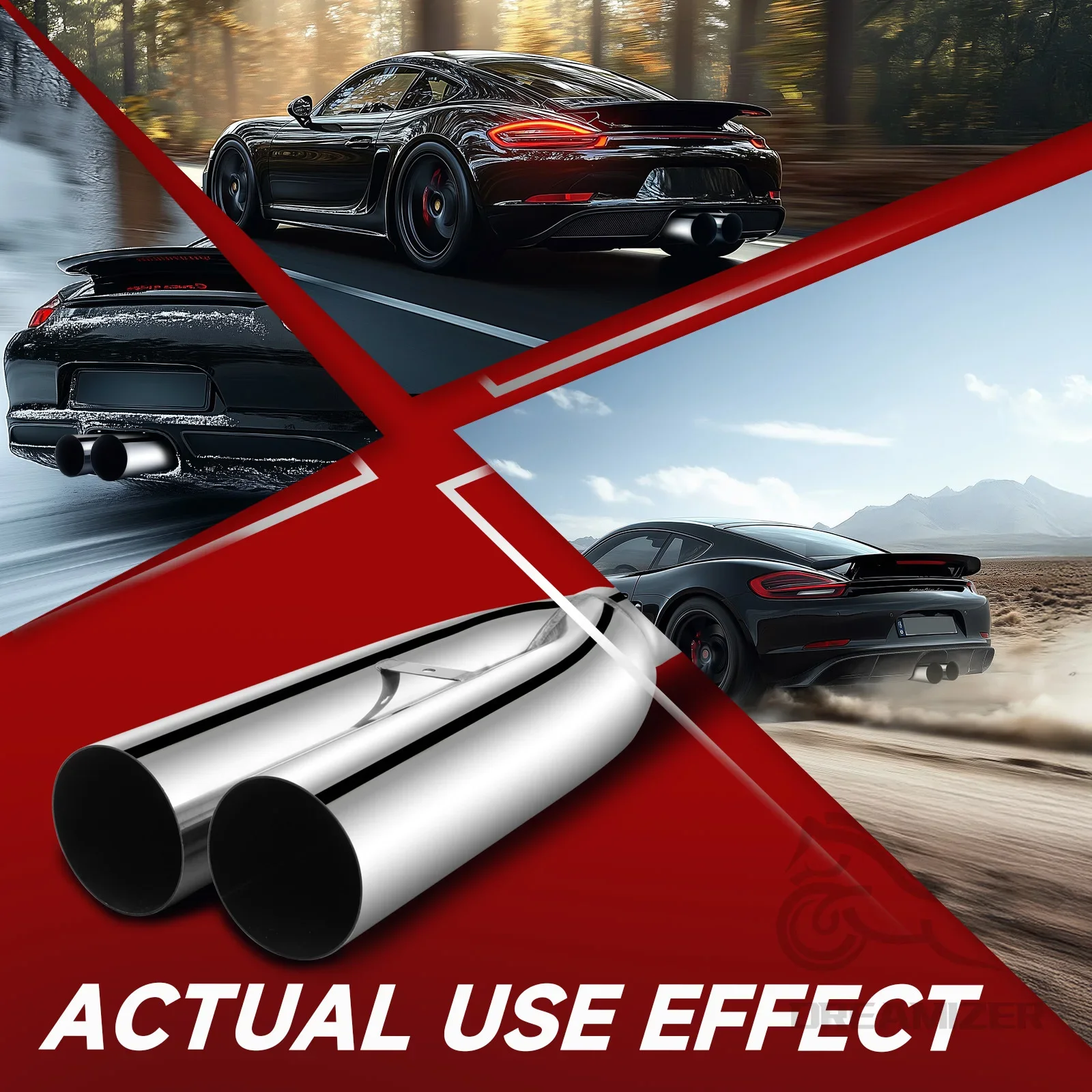 Universal 2.5" in 3.5" out 19" Long Stainless Steel Blast Pipes Exhaust Muffler Tip Easy to Replace Car Exhaust Pipe Muffler