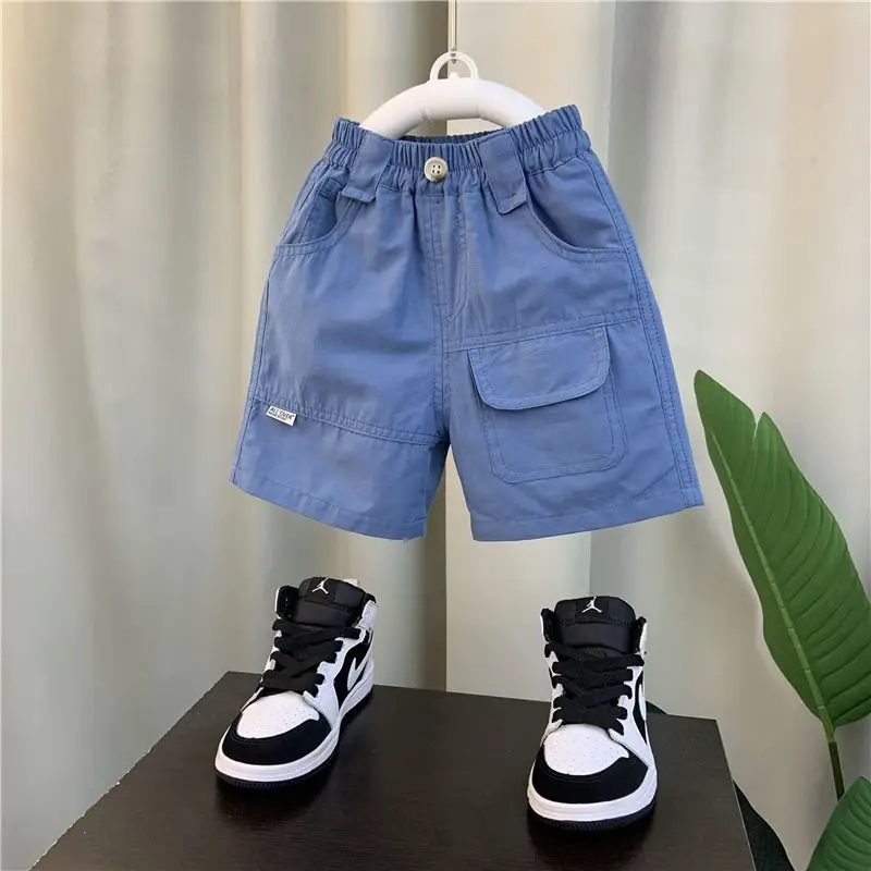 Boys Shorts Summer High Waist Solid Color Half Pants Kids Boy Casual Loose Cargo Shorts 2-10Years Old