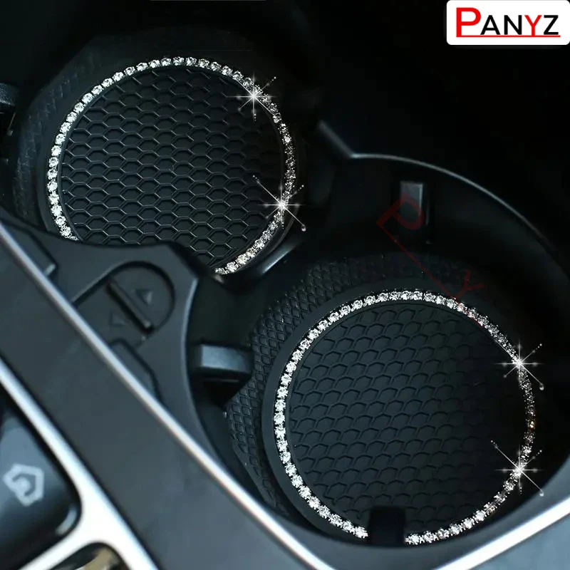 Car Non-slip Water Cup Pad Diamond Rhinestone Bling Decoration Auto Interior Cup Bottle Anti-skid Rubber Mat Car Accessories
