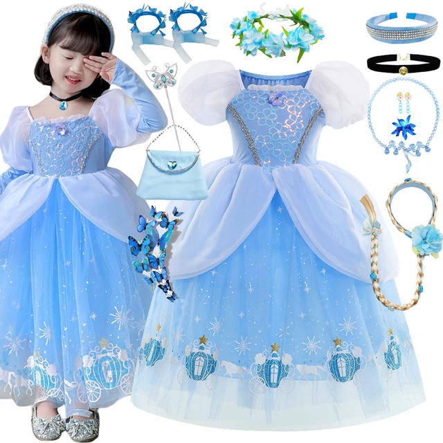 Robe de Princesse Cendrillon pour Fille, Tenue d'Halloween, Cosplay, Balle,  Costume de Noël, Cadeau de