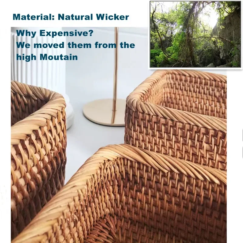 Hand Woven Rectangular Wicker Basket Rattan Container Bread Snack  Cosmetic Storage Box Household Tools