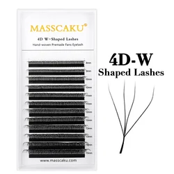 MASSCAKU Automatic Blooming Multi-Dimensional Premade Fans Eyelash Extensions - Natural Soft Lashes - 15mm (4D W Shape)