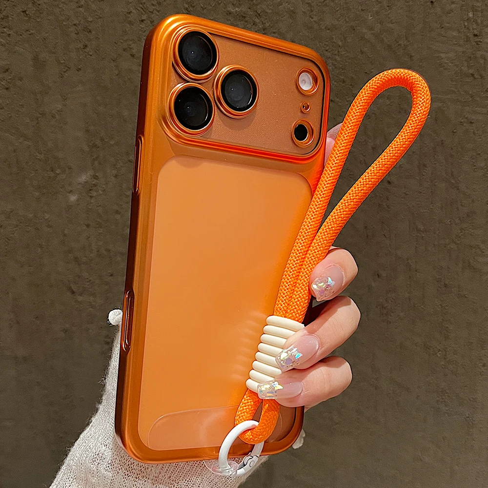 Luxury Plating Matte Translucent Phone Case with Air Lens Protection and Lanyard