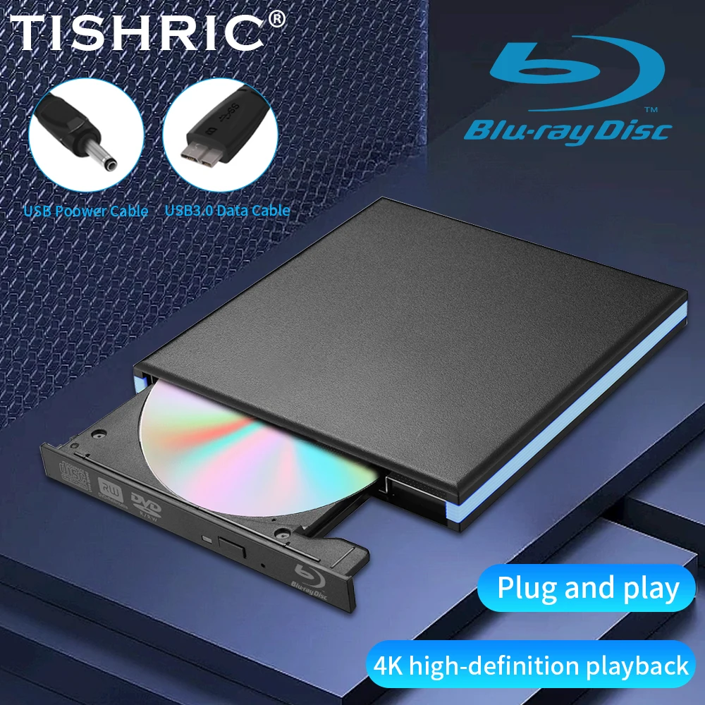 Tishirc Blu-Ray Esterno Dvd Cd Burner Drive Usb3.0 Lettori Dvd Lettore Di Scrittura Per Unità Ottica Sottile 3D Per Laptop Windows Macbook