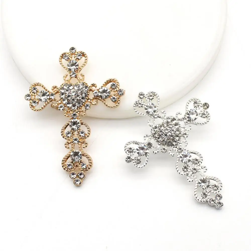 1~20PCS Metal Cross Alloy Rhinestone Crafts For Necklace Jewelry Box Decoration Material Accessories 4.7*6.4cm