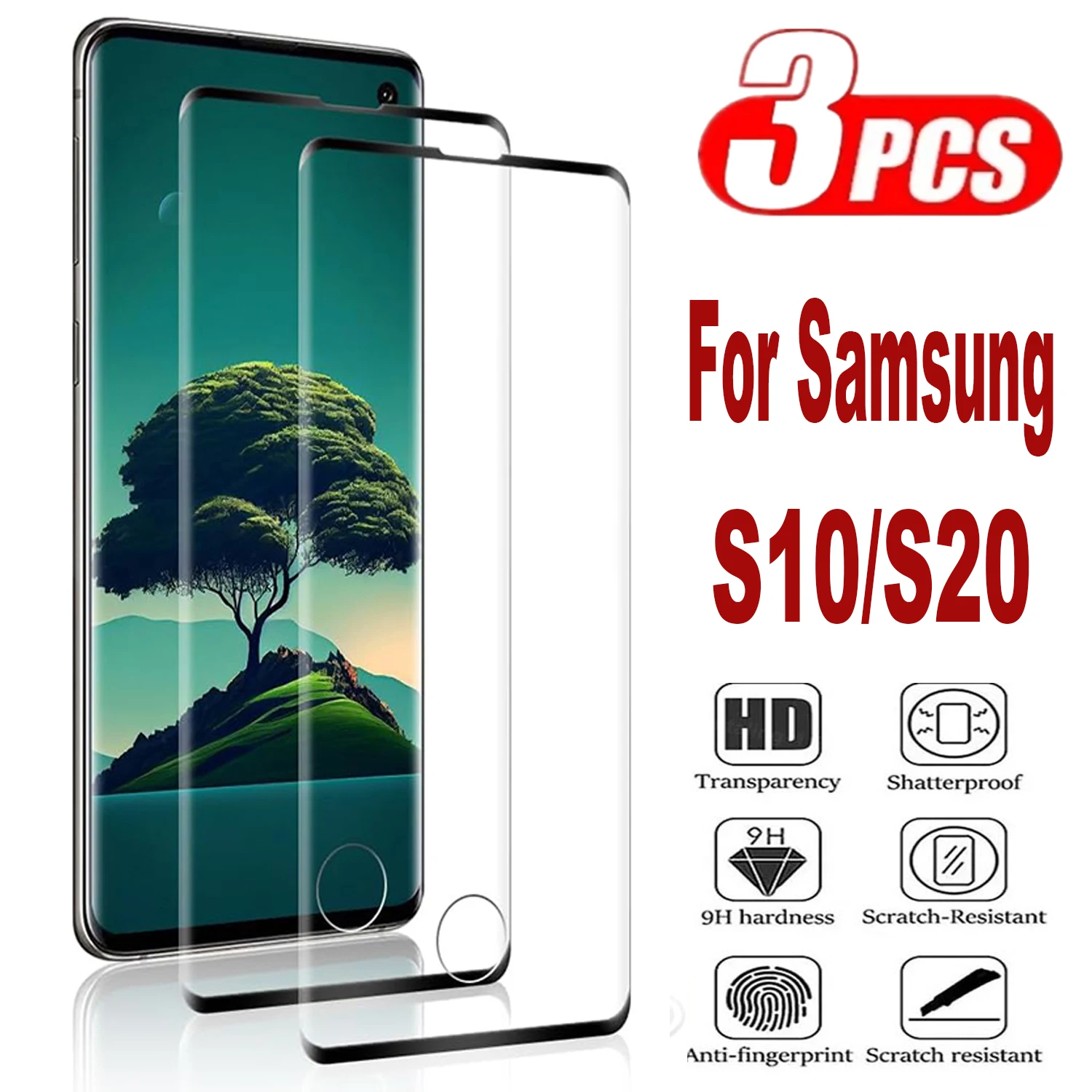 

3Pcs Curved Ultrasonic Fingerprint Tempered Glass For Samsung Galaxy S10 S20 + Plus 3D Screen Protector Glass Film