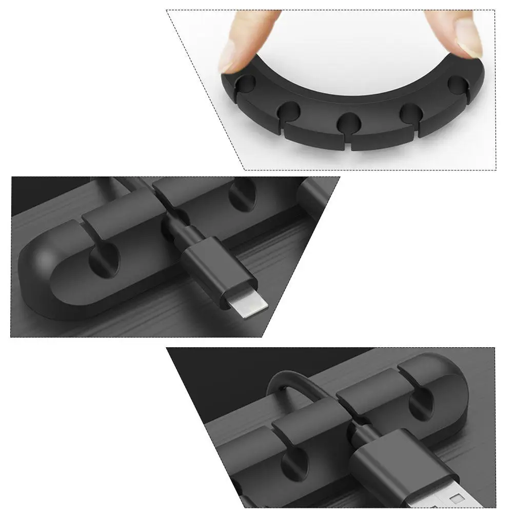 2Pcs 컴팩트 5홀 실리콘 케이블 정리기 헤드폰 충전용 데스크탑 코드 클립 USB 전원 케이블 접착식 케이블 관리