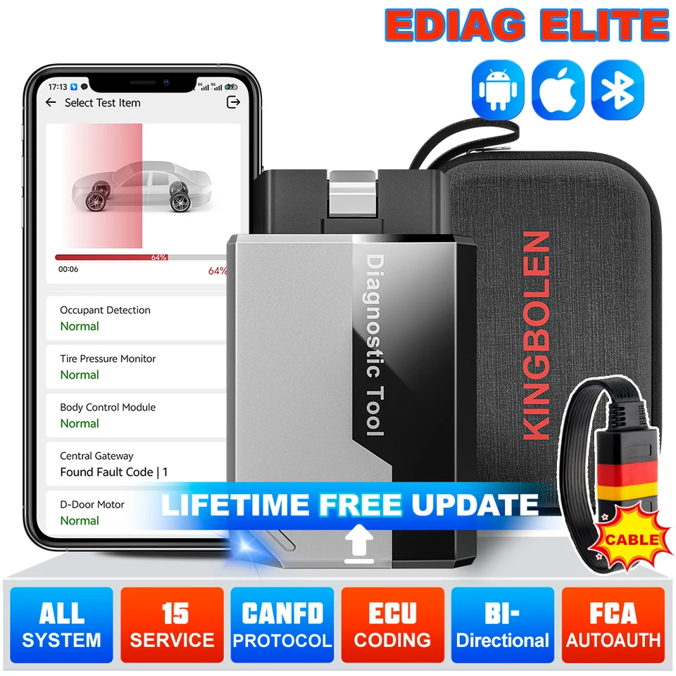 KINGBOLEN EDIAG Elite OBD2 Scanner Bluetooth, bidirectionele scan tool volledig systeem auto diagnostisch hulpmiddel voor iOS en Android, 15 reset olie, rem, DPF regeneratietool geen abonnementen