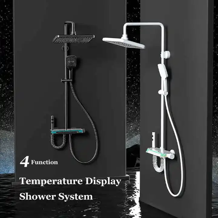 Luxury Piano Digital Bathroom Shower Set 12 Inch Rainfall Shower Head Hot Cold Bathroom Faucets Thermostatic Piano Shower System 5