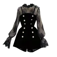 Temperament Commute Style Suit 2024 Spring Lace Embroidered Mesh Top Velvet Tube Top One-Piece Shorts Two-Piece Set for Women - Image 5