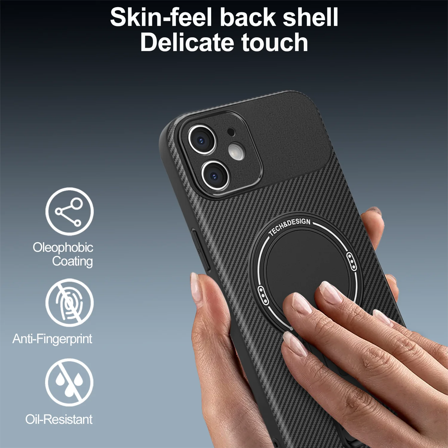 Magnetic Stand Carbon Fiber Case with Magsafe Compatibility and Wireless Charging Cover