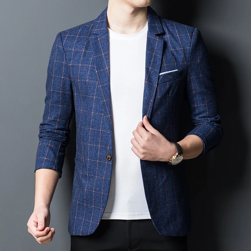 Blazers for Men's Fashion Business Plaid Gentleman Trend British Style Casual Slimming Wedding Work Korean Version Blazer Men 2