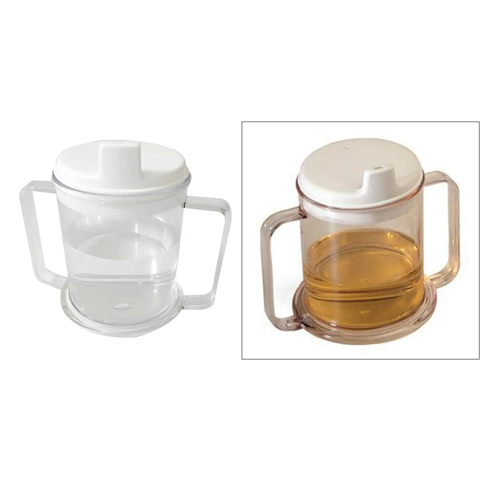 Feeding Spoon Clear Plastic Mug Handled Sippy Cup 10oz. for Patients Elderly Handicapped