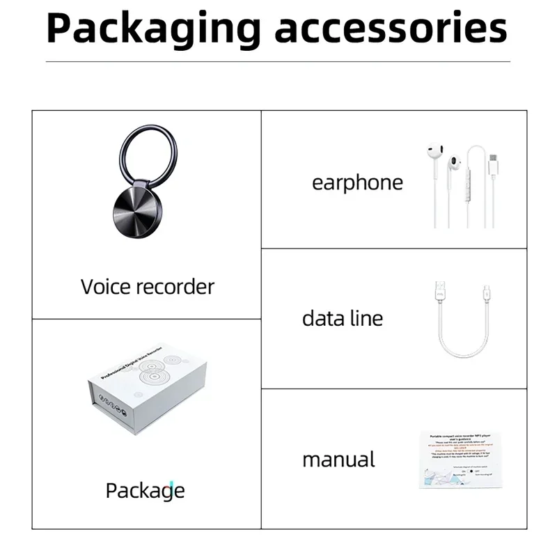 Voice Recorder 32GB Keychain Mini Voice Recorder Activated Sound Professional HD Noise Reduction Digital Dictaphone 4G 8G 16G Mp3 Player
