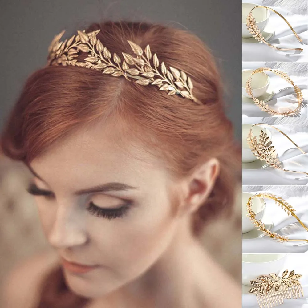 Gold Leaves Wreath Vintage Pearl Hair Bands Wedding Tiara Headband Women Girls Crown Bridal Hair Styling Accessories| | AliExpress