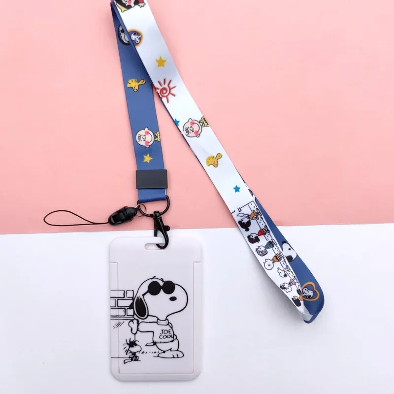 Portatarjetas de identificación de Snoopy, portatarjetas de presentación creativo de moda para trabajo, portatarjetas con cordón para credencial de estudiante personalizado de Charlie Brown