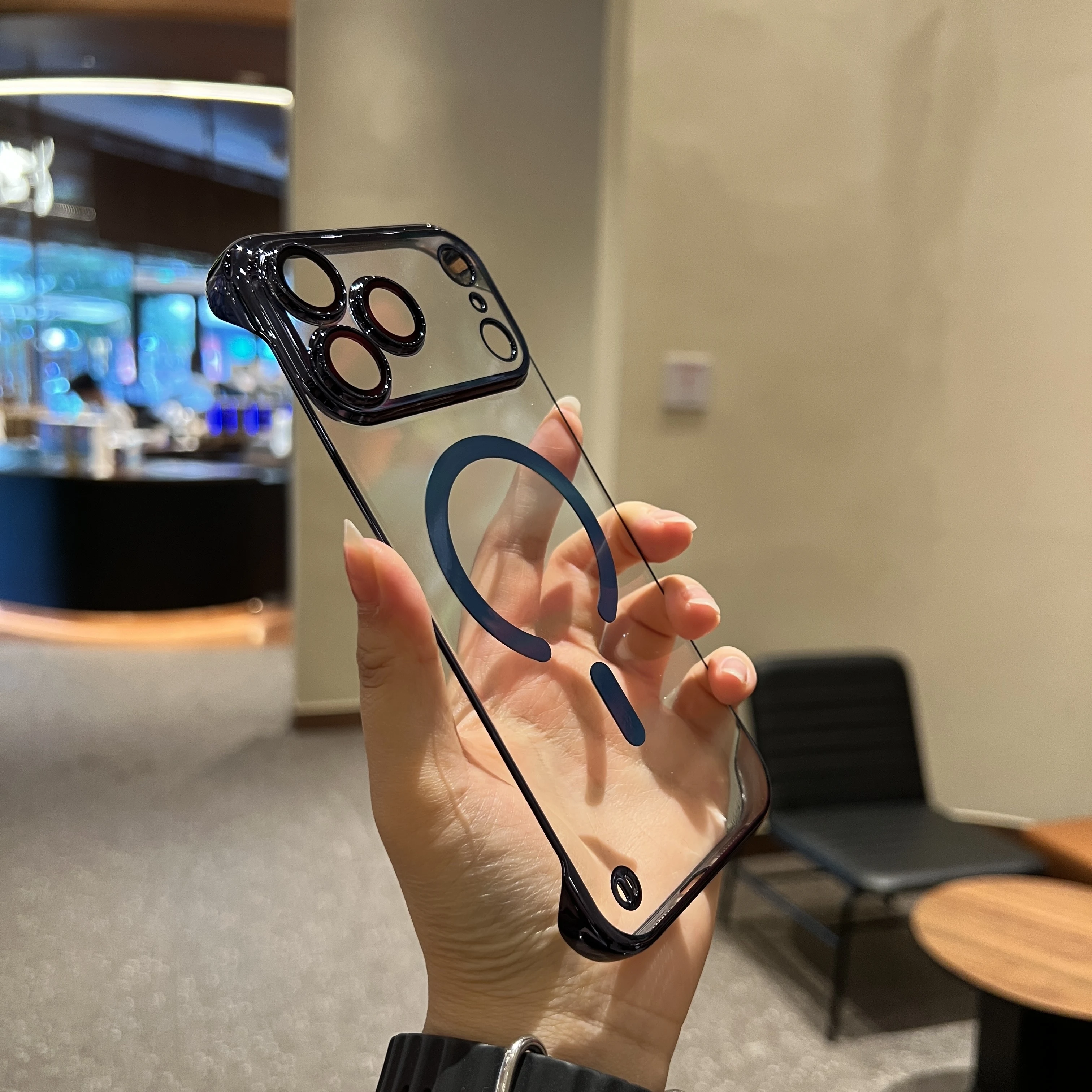 Frameless Luxury Plating Clear Magnetic Shockproof Phone Case with Wireless Charging