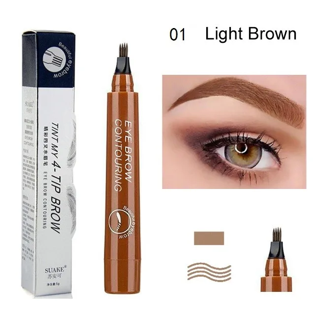 4 Points Eyebrow Pen Tattoo 5 Color Liquid Microblading Blade Fork Tip Brow Pencil Waterproof Gel Long Lasting Makeup Goth Henna Light Brown